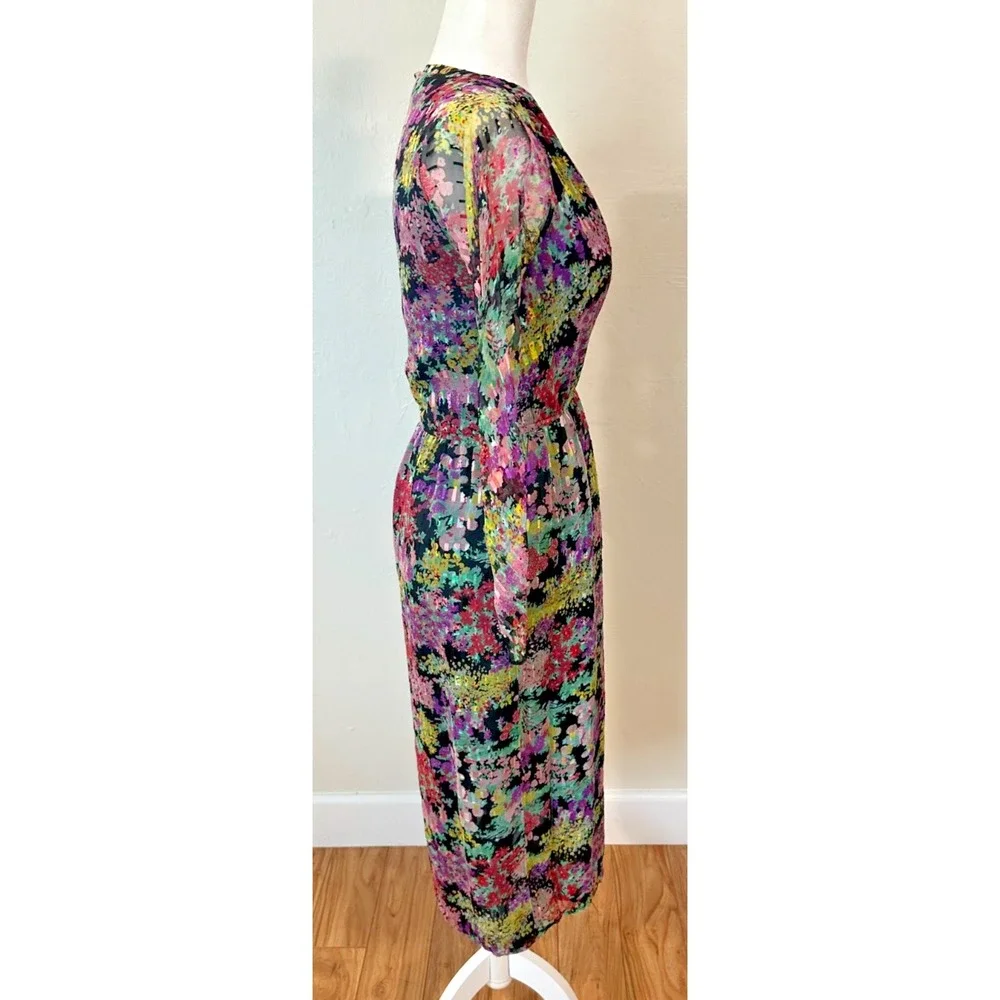Vintage 80's Diane Dickinson‎ for Gentillesse Silk Floral Wrap Dress Size Medium
